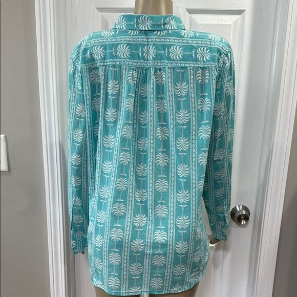 TALBOTS PALM PRINT SHIRT. AQUA. - Picture 5 of 8